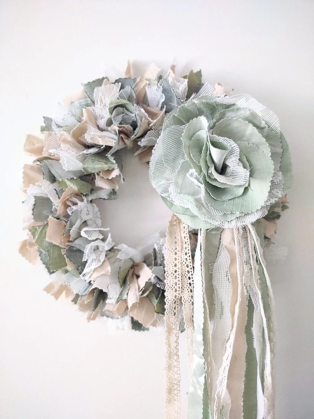 Boho Farmhouse Shabby Chic Rustic Fabric Wreath